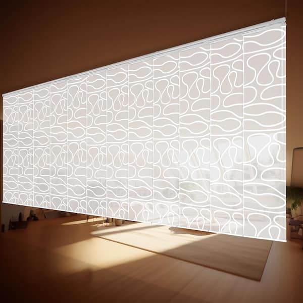 EMOH Swirl 140 in. - 260 in. W x 94 in. L Adjustable 12-Panel White Double Rail Panel Track with 23.5 in. Slates