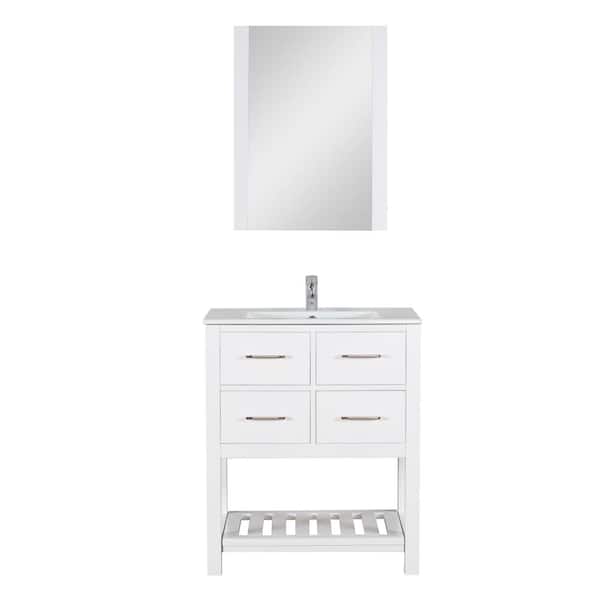 Unbranded Santa Monica 30 in. W x 18 in. D Bath Vanity in White with Ceramic Vanity Top in White with White Basin and Mirror
