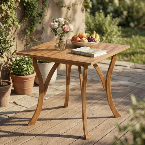 Square Teak Acacia Wood Outdoor Bistro Dining Table for Balcony and Small Spaces