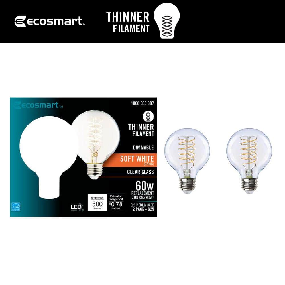 EcoSmart 60-Watt Equivalent G25 Dimmable Fine Bendy Filament LED