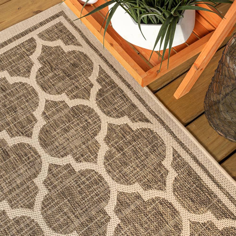 Trebol Moroccan Trellis Brown Beige 9' x 12' Indoor Outdoor Area Rug