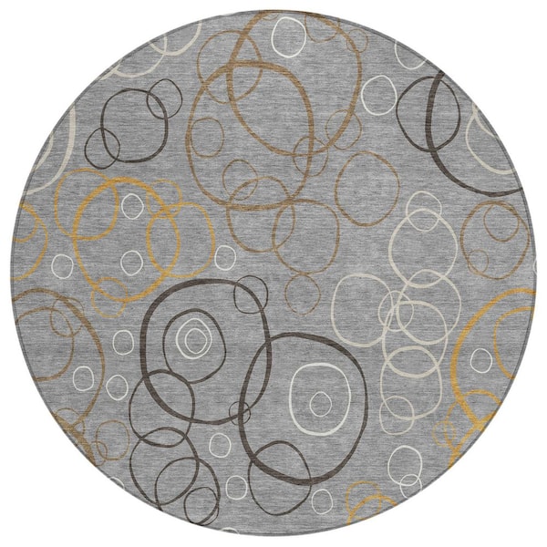 Chantille Machine Washable Indoor/Outdoor Abstract ACN2408 Gray 8 ft. x 8 ft. Round Rug
