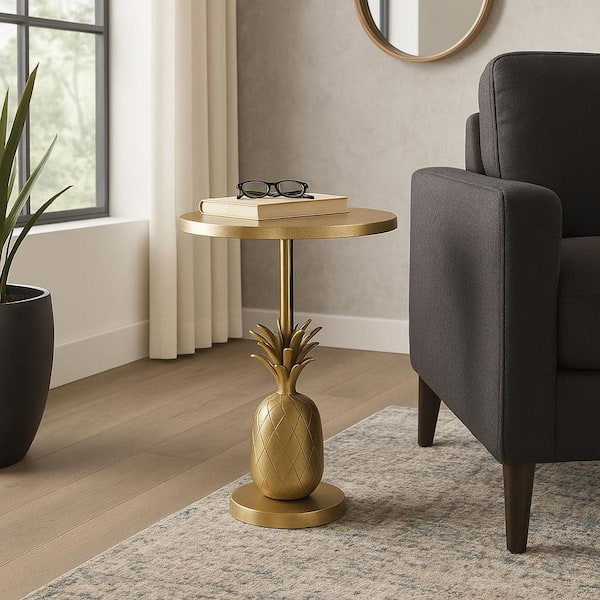 15 in. Gold Round Metal Accent Table