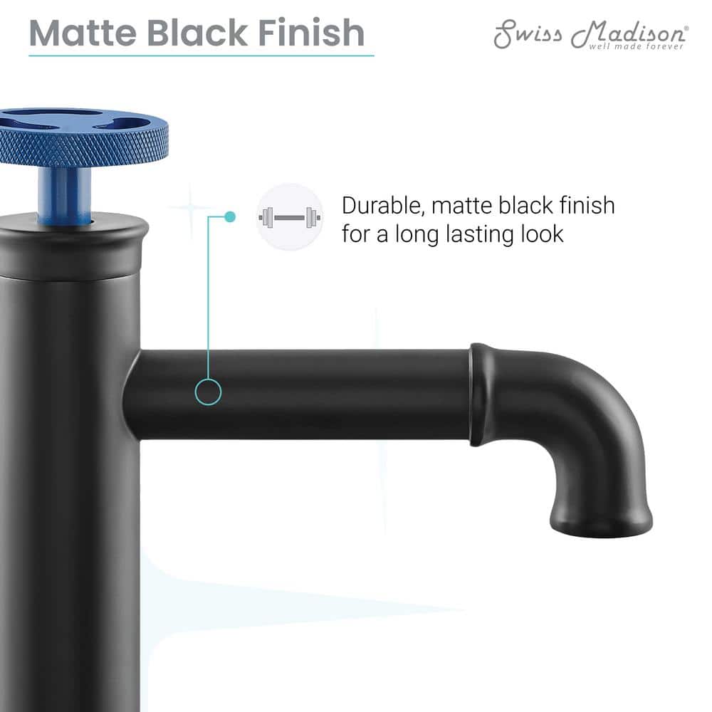 Matte Black and Blue Single-Handle Bathroom Faucet