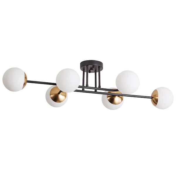 HUOKU Ceder 33.9 in. 6-Light Brass Sputnik Semi-Flush Mount