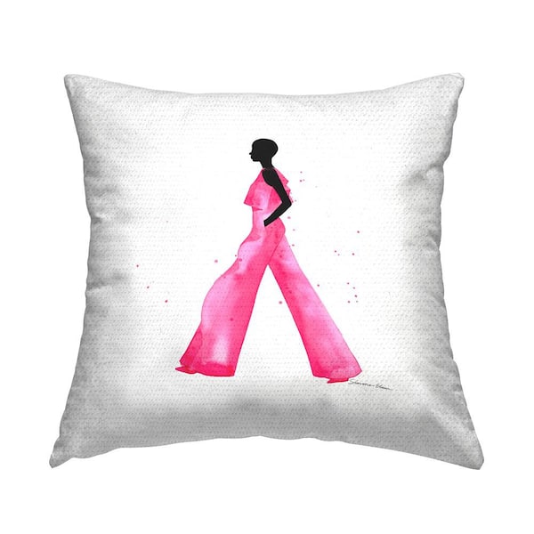 Stupell Industries Girl in Glam Jumpsuit Pink Square Outdoor Throw Pillow