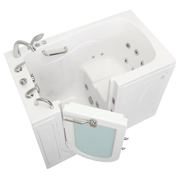Ella Monaco Acrylic 52 in. Walk-In Whirlpool Bath in White with Heated Seat Fast Fill Roman Faucet Set Right 2 in. Dual Drain