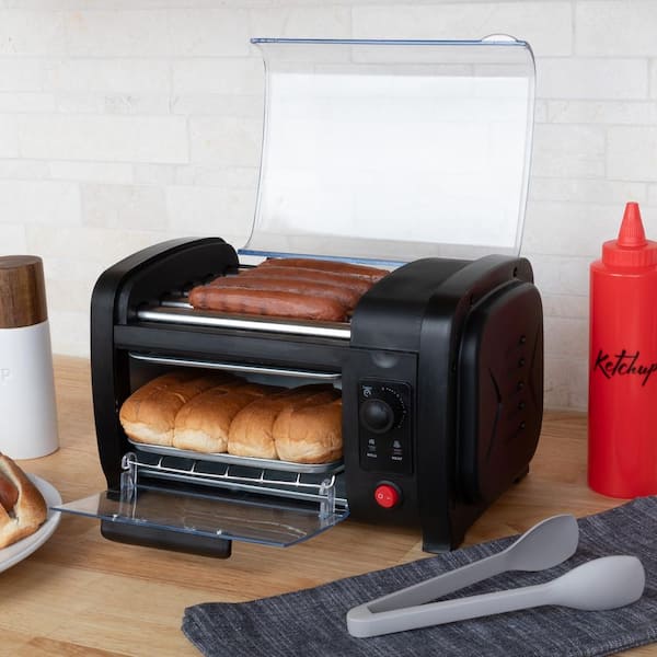 GREAT NORTHERN Mini Hot Dog Machine with Bun Warmer - 87 sq. in. Metal Indoor Grills Drip Tray, Black