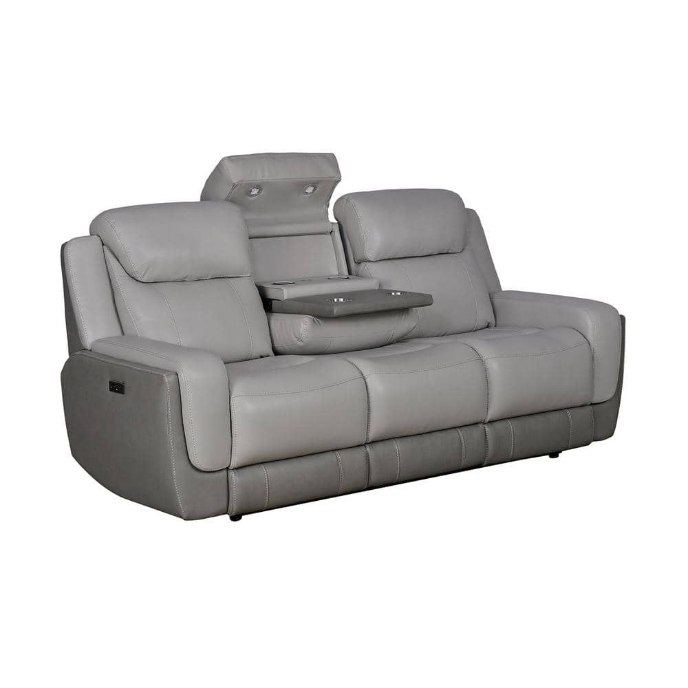Rosalyn 87" Gray Faux Leather Reclining Sofa with Cup Holders