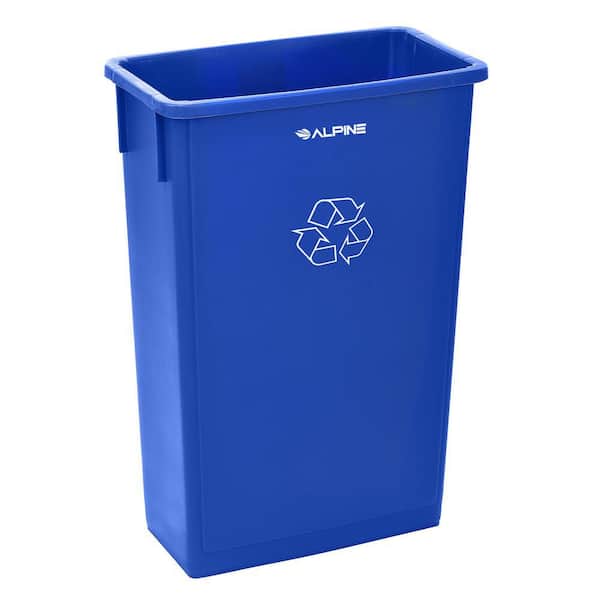 Alpine Industries 23 Gal. Blue Vented Heavy Duty Plastic Commercial Slim Recycling Bin Receptacle