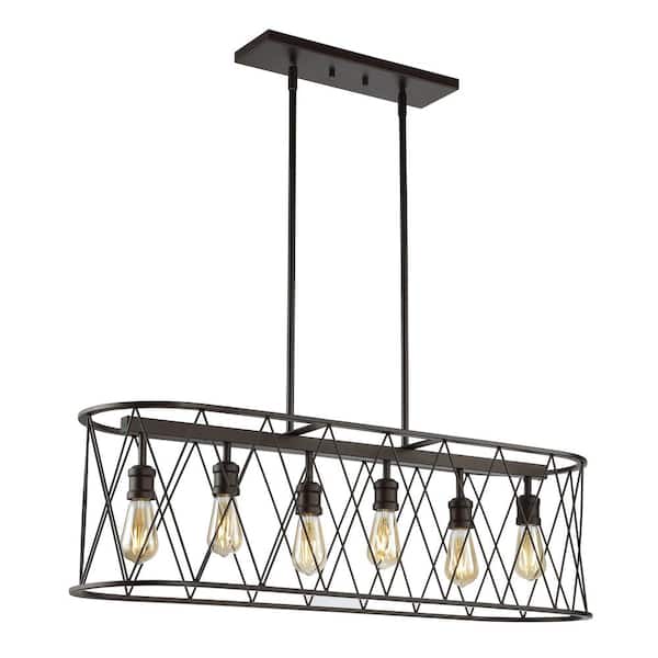 Marion 37.75 in. 6-Light Oil Rubbed Bronze Adjustable Iron Farmhouse Rustic LED Pendant