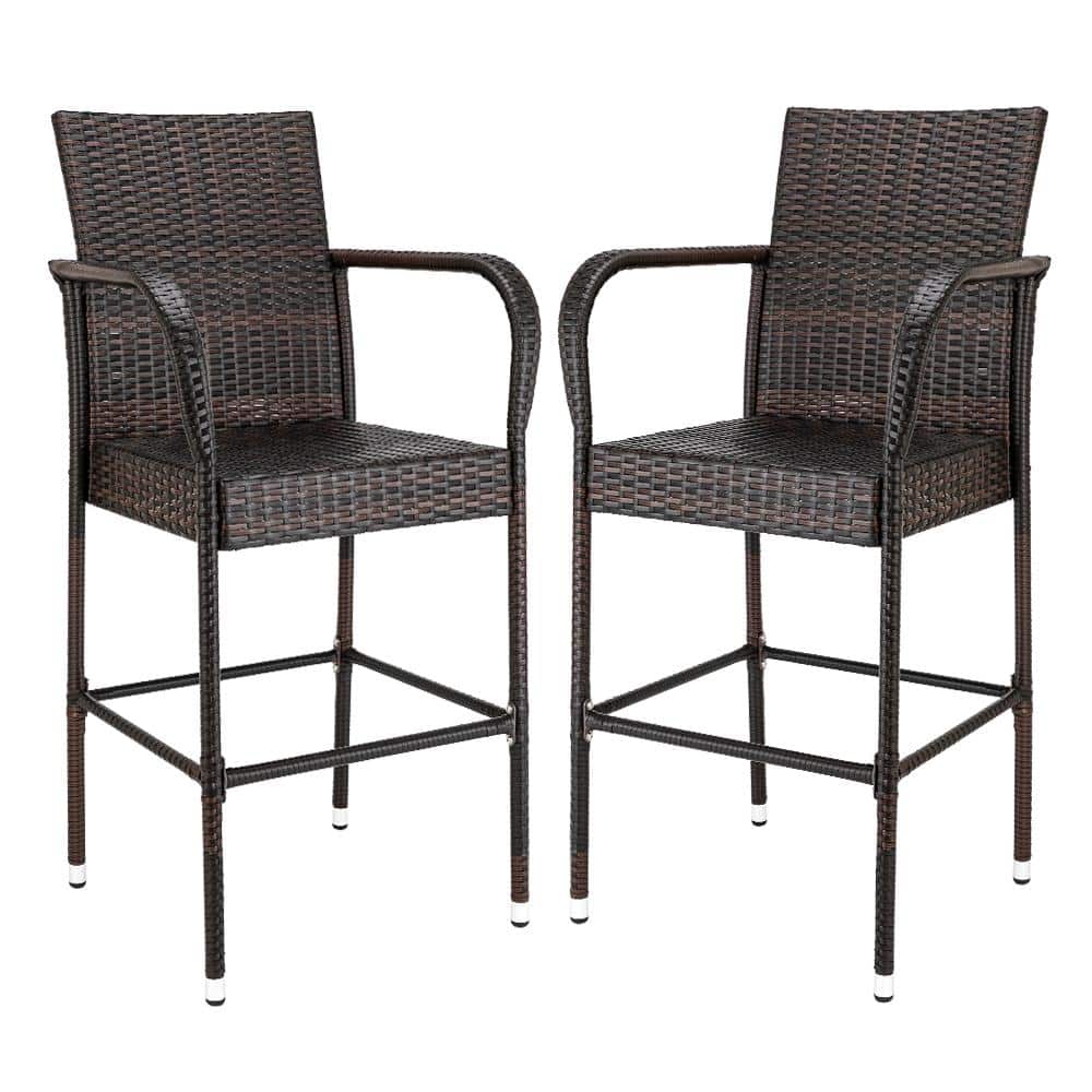 Stewart 30-Inch Brown Wicker Outdoor Barstools, Set of 2