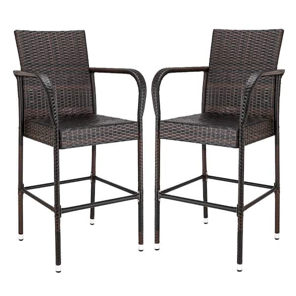 Karl home Brown Wicker Outdoor Bar Stool (2-Pack)