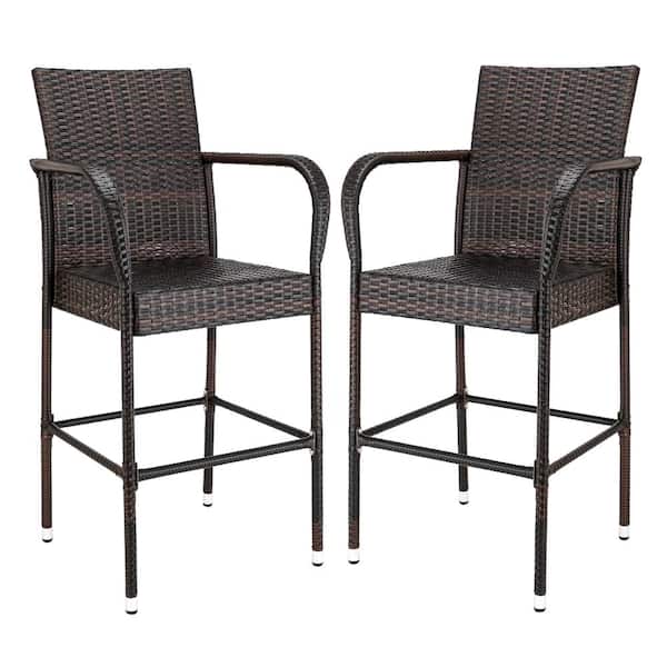 Brown Wicker Outdoor Bar Stools Flash, Wicker Outdoor Bar Stools With Backs