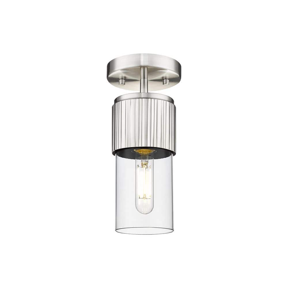 Bolivar 4 in. 1-Light Satin Nickel Industrial Flush Mount with Clear Glass Shade price history on PriceWatchPro