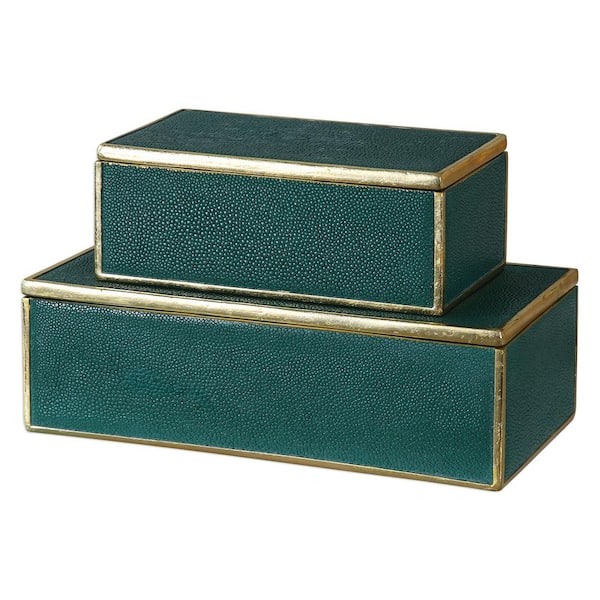 Global Direct 4.75 in. Decorative Boxes in Emerald Green (Set of 2)