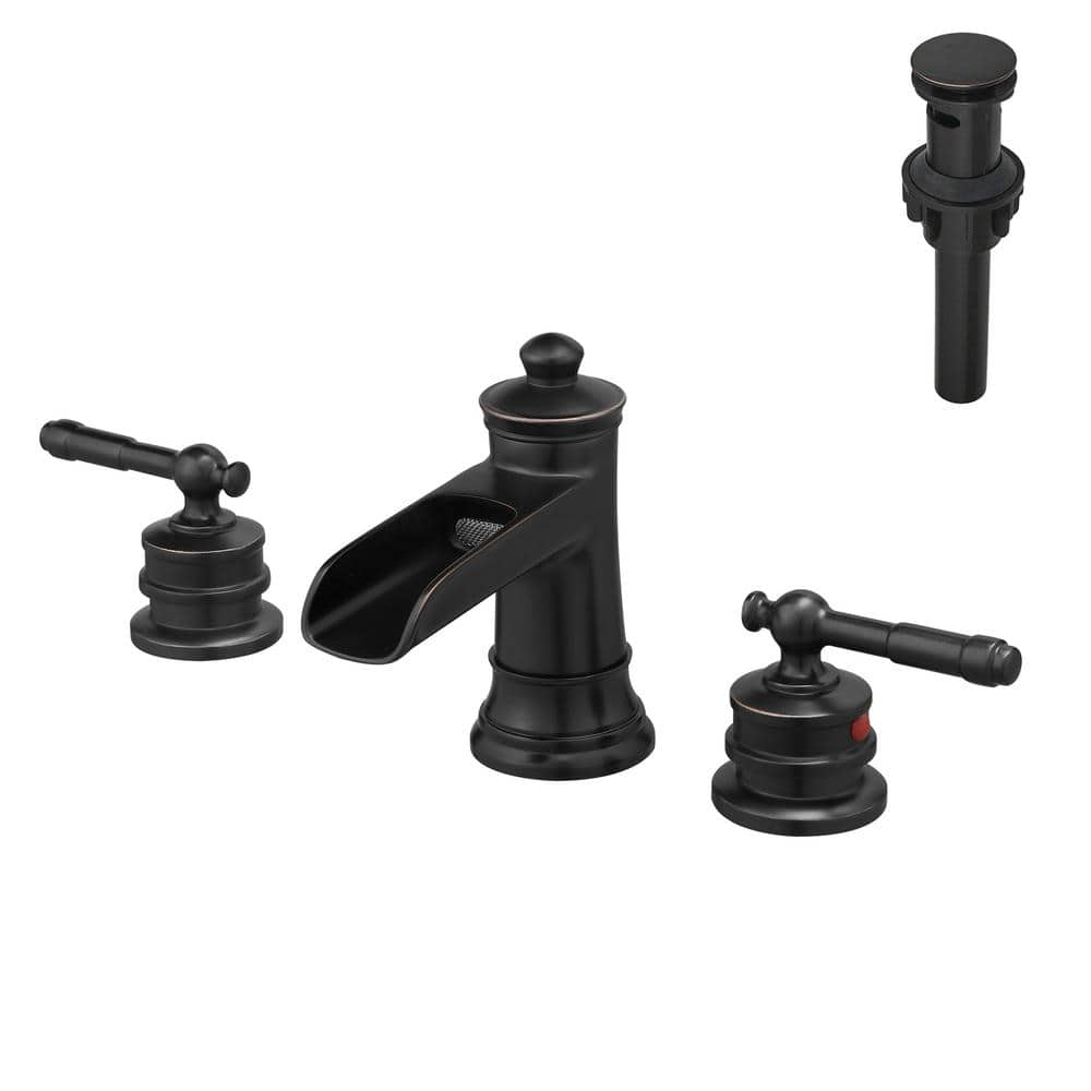 Double Handle 3-Hole 8 in. Widespread Waterfall Bathroom Faucet with Pop Up