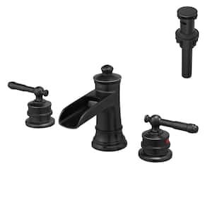Double Handle 3-Hole 8 in. Widespread Waterfall Bathroom Faucet with Pop Up Drain in Oil Rubbed Bronze