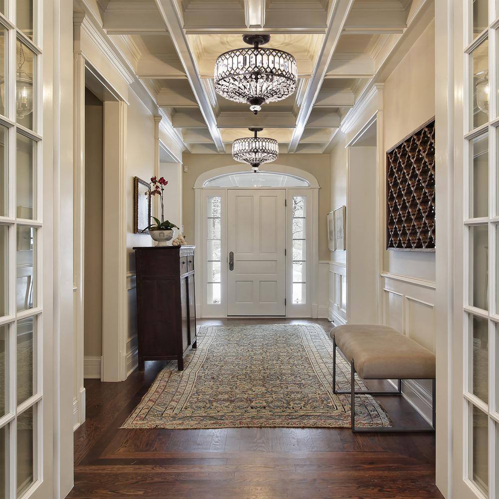 Elegant Hollywood Bronze & Glass Drum Ceiling Light with K-9 Crystals