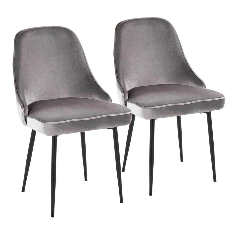 High Silver Velvet Upholstered Side Chair with Black Metal Frame