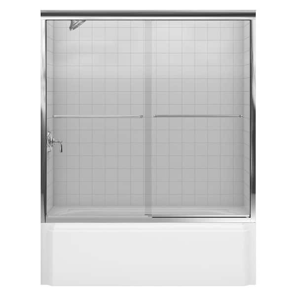 KOHLER Fluence 59-5/8 in. x 58-5/16 in. Semi-Frameless Sliding Bathtub Door in Bright Polished Silver with Handle