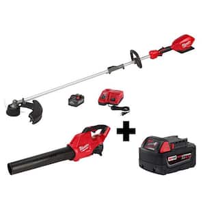 M18 FUEL QUIK LOK 18 V Lithium Ion Brushless Cordless String Trimmer 8.0Ah Kit with M18 Blower and 5.0 Ah Battery