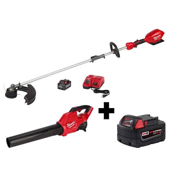 Milwaukee M18 FUEL QUIK LOK 18 V Lithium Ion Brushless Cordless String Trimmer 8.0Ah Kit with M18 Blower and 5.0 Ah Battery
