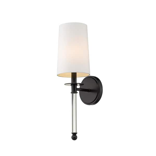 1-Light Matte Black Wall Sconce with White Fabric Shade 808-1S-MB - The ...