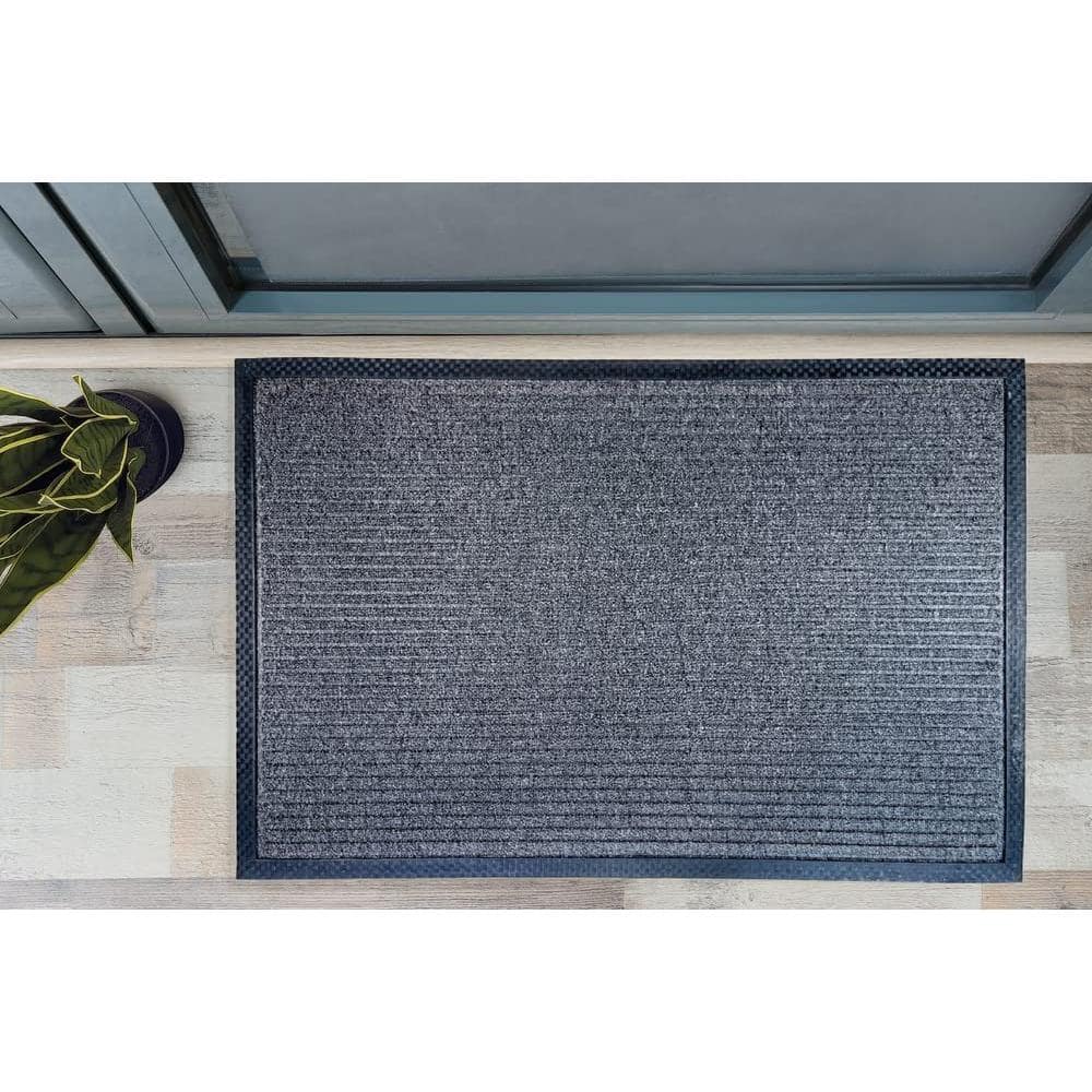 Black Striped Polypropylene Indoor Outdoor Doormat 24 x 36 Inches