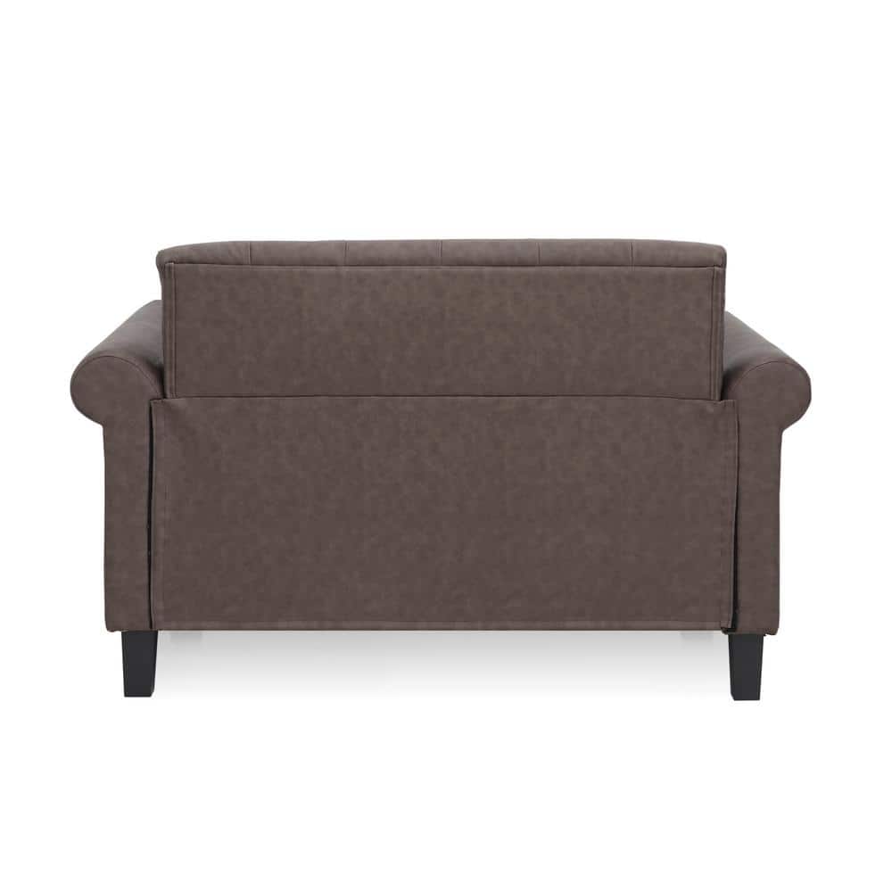 Bastia Brown Faux Leather Tufted Loveseat with Nailhead Trim