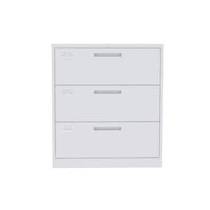 3-Tier White Metal File Cabinet Locker with Clasp Hands, 2-Folding Keys and 3-Storage Drawers