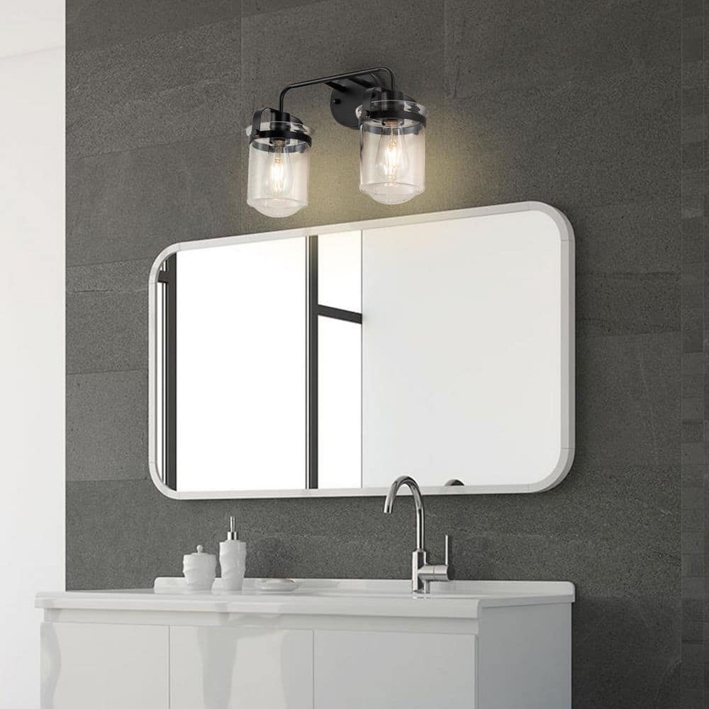 16 in. 2-Light Black Bathroom Vanity Light with Clear Glass Shade (Bulb Not Included) price history on PriceWatchPro