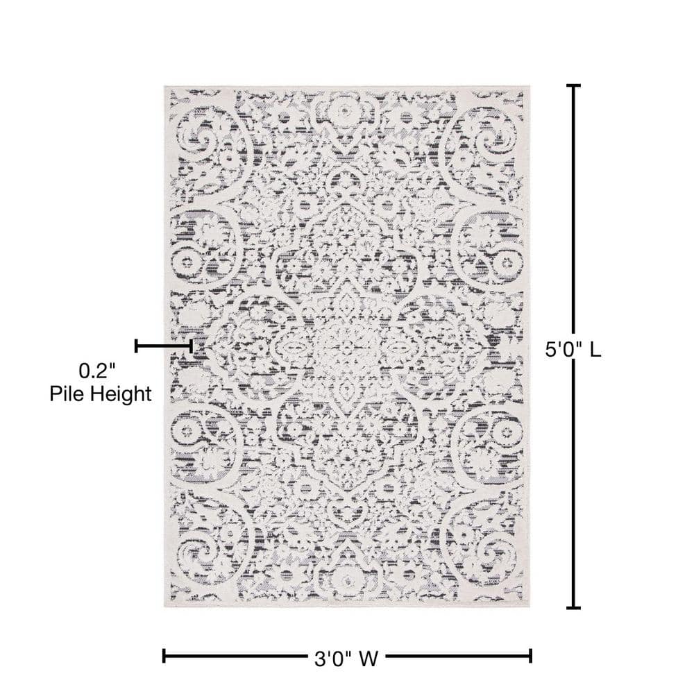 Gray and Ivory Geometric Synthetic Indoor/Outdoor Area Rug 3' x 5'