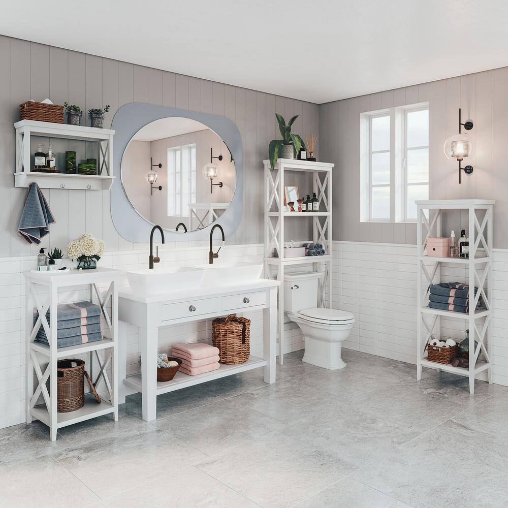 La Crosse White Contemporary 3-Hook Wall Shelf with Open Shelves