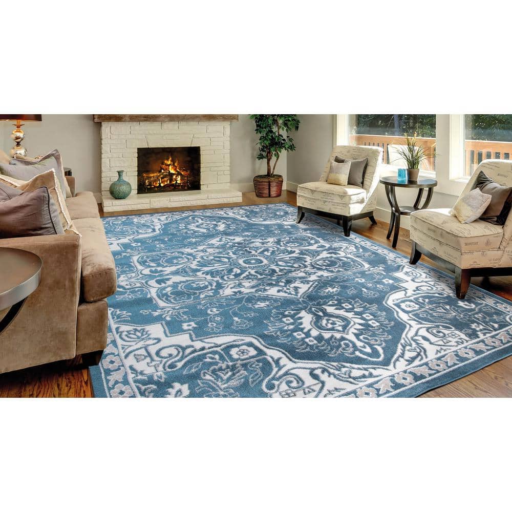 Blue and White Medallion 8' x 10' Synthetic Area Rug