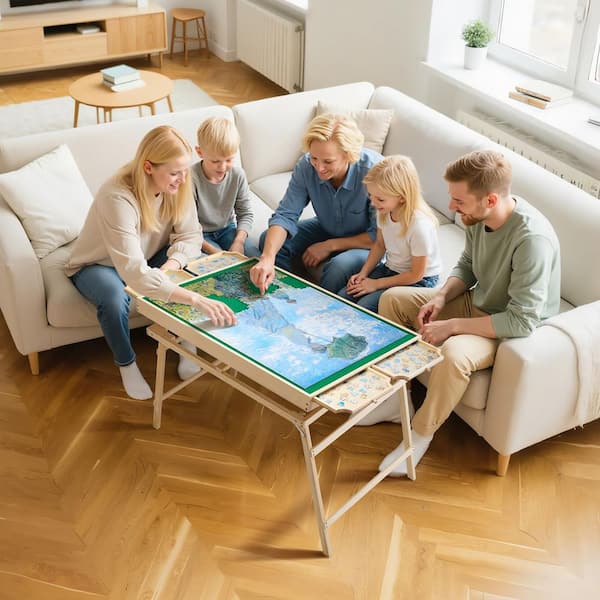 1500-Piece Puzzle Table with Folding Legs 4-Drawers and Cover Wooden Jigsaw Puzzle Plateau Adjustable 6-Tilting-Angle
