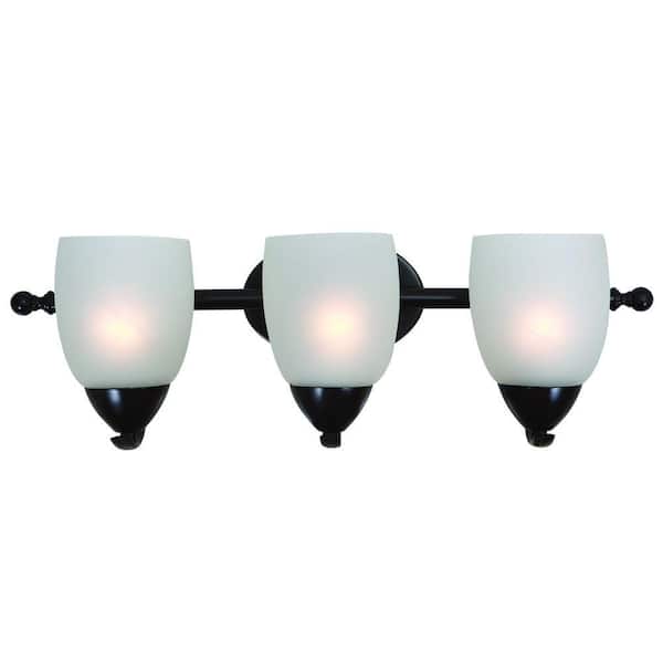 Yosemite Home Decor Mirror Lake 3-Light Oil Rubbed Bronze Bathroom Vanity Light with White Etched Glass Shade