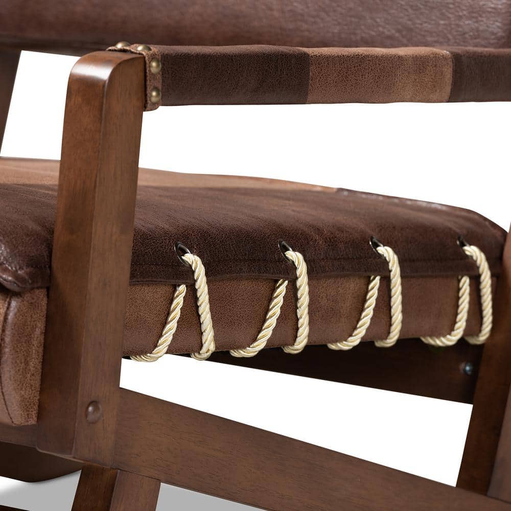 Rovelyn Rustic Brown Faux Leather & Walnut Wood Accent Chair