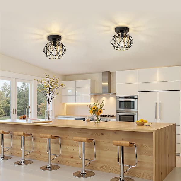 7 in. 1-Light Crystal Semi Flush Mount Ceiling Light Fixture, E26 Hallway Chandelier for Entry, Bedroom Bathroom