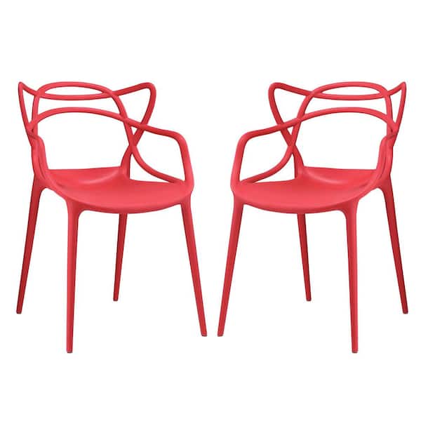 MODWAY Red Entangled Dining Chairs (Set of 2)