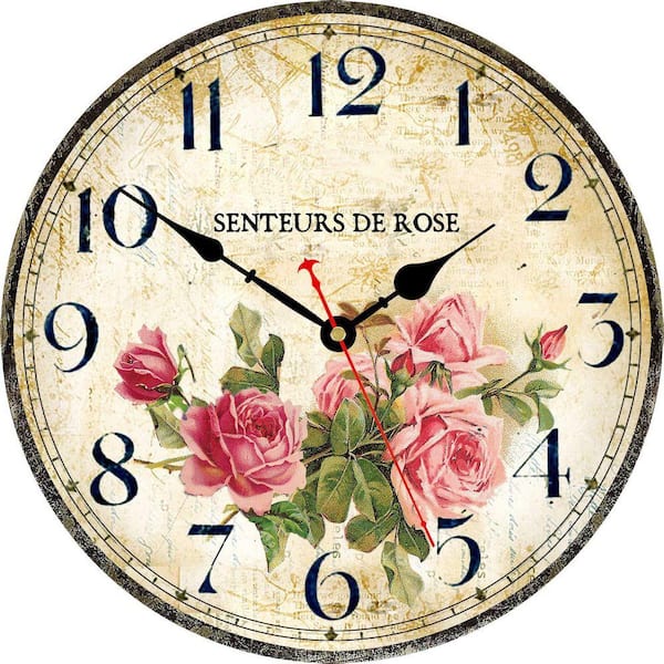 Wall Clock Color Full 14 in. Multi-Colored Silent Non-Ticking Quartz Movement Wooden Wall ...