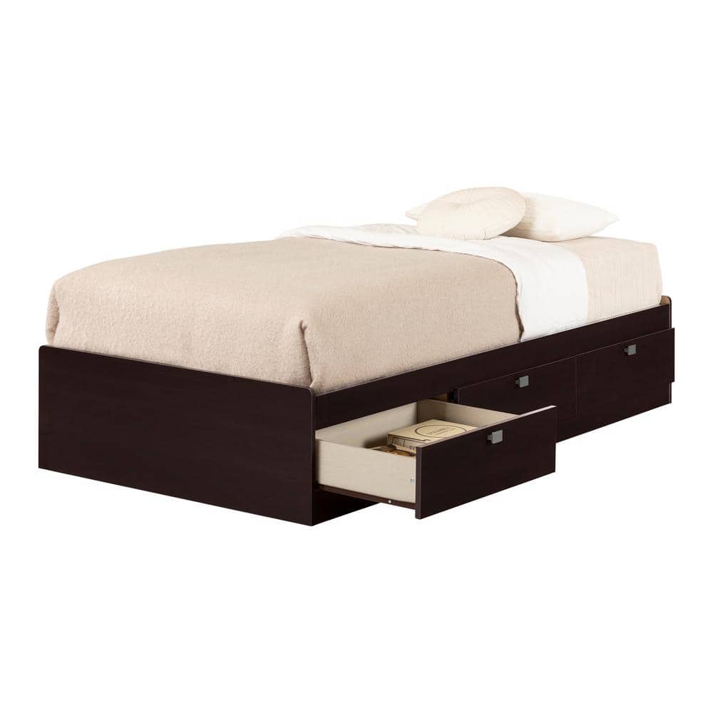 Chocolate Twin Wood Frame Captain's Bed with 3 Drawers