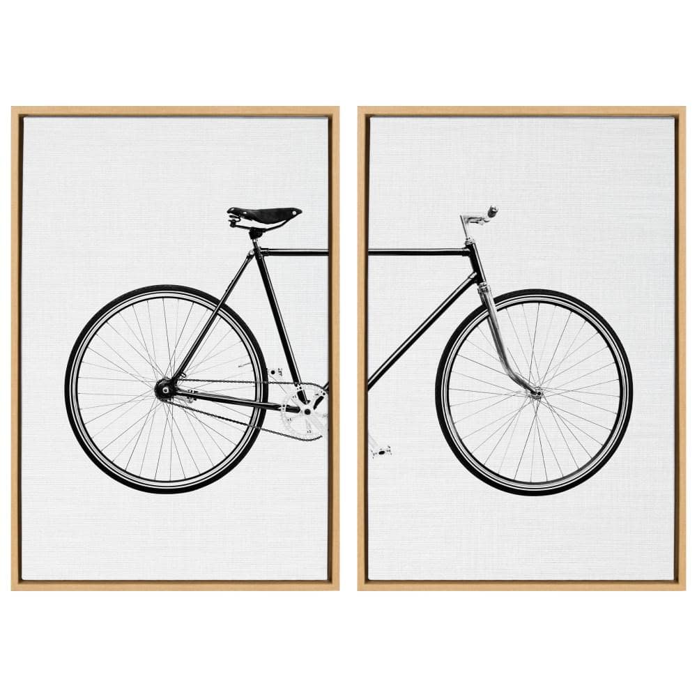Simon Te Bicycle Print on Canvas with Brown Frame, Set of 2