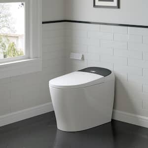 Tankless Elongated Bidet Toilet 1.27 GPF in White with Black Backlid, Auto Flush, Warm Air Dryer, Bubble Infusion Wash