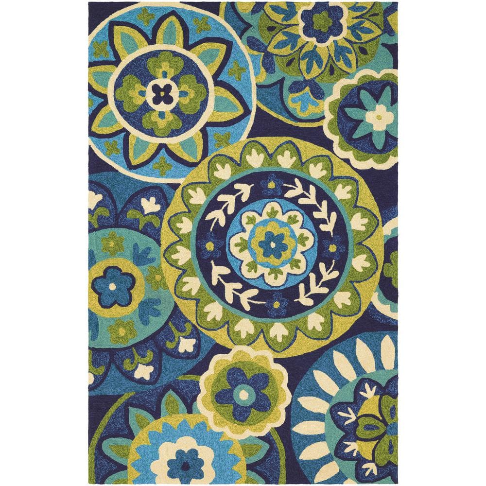 Handmade Blue Floral Synthetic Rectangular Rug, 5'6" x 8'