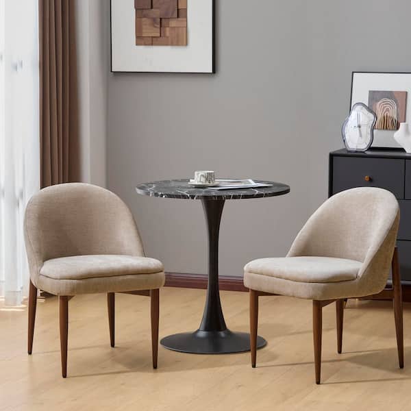 Eli Modern Chenille Upholstered Dining Chair, Iron, Light Camel Plus Walnut, Set of 2