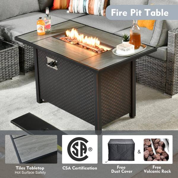 ヴィタピアレス ヴィタロイヤル 2セット weaxty W Daffodil A Gray 8-Piece Wicker Patio Rectangular Fire Pit