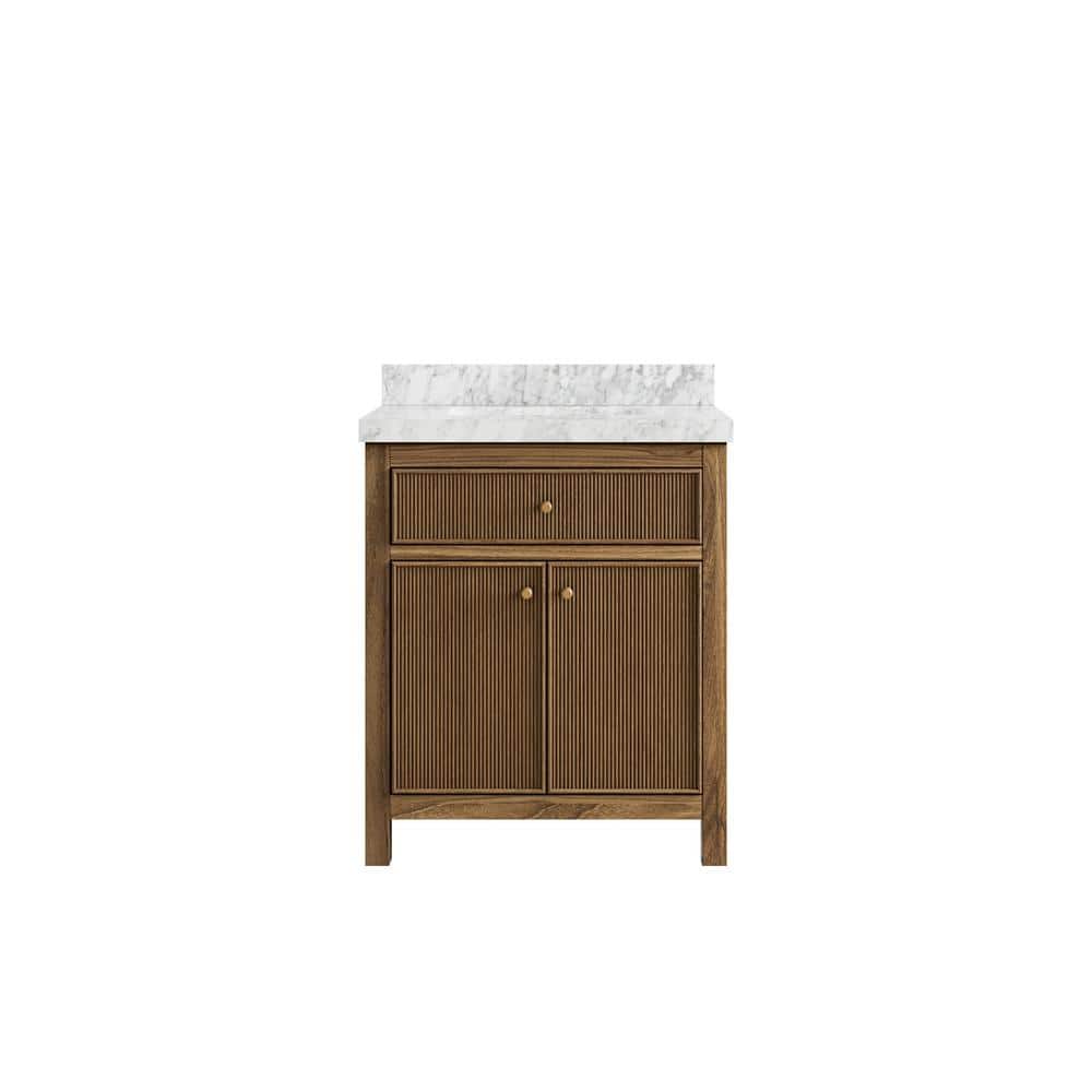 "Sonoma Teak 30 in. W x 22 in. D x 36 in. H Bath Vanity in Dark Teak with 2"" Carrara Marble Top" price history on PriceWatchPro