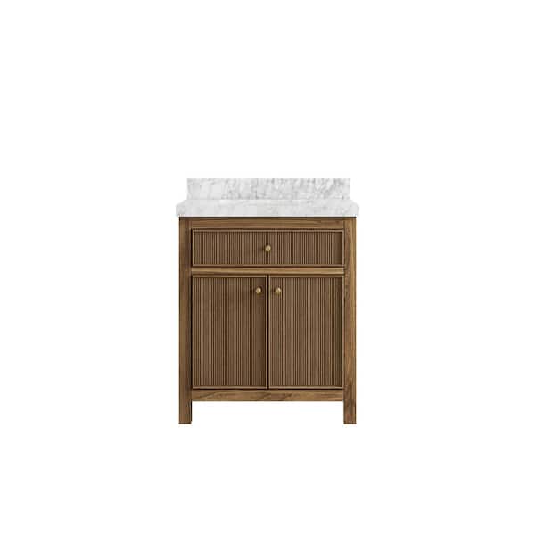 Willow Collections Sonoma Teak 30 in. W x 22 in. D x 36 in. H Bath Vanity in Dark Teak with 2" Carrara Marble Top