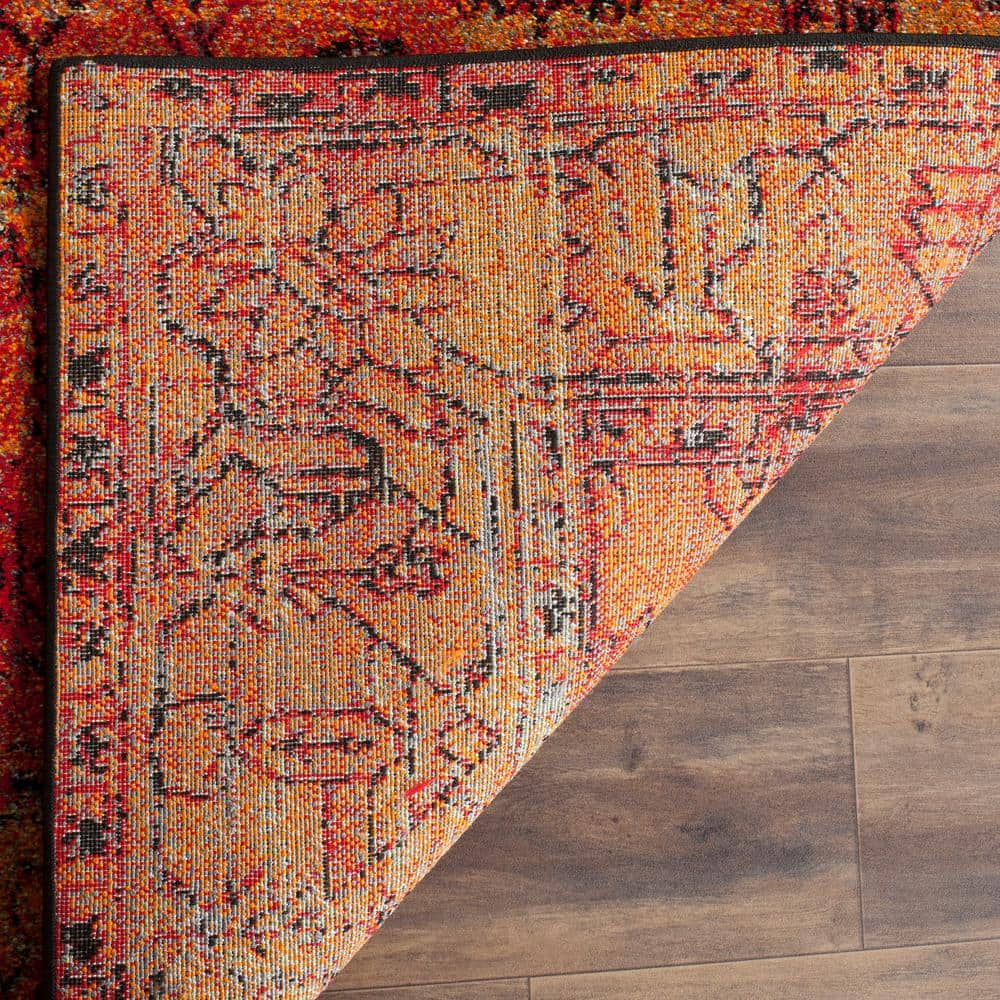 Vintage Red Floral Square Synthetic Area Rug, 3'x3'